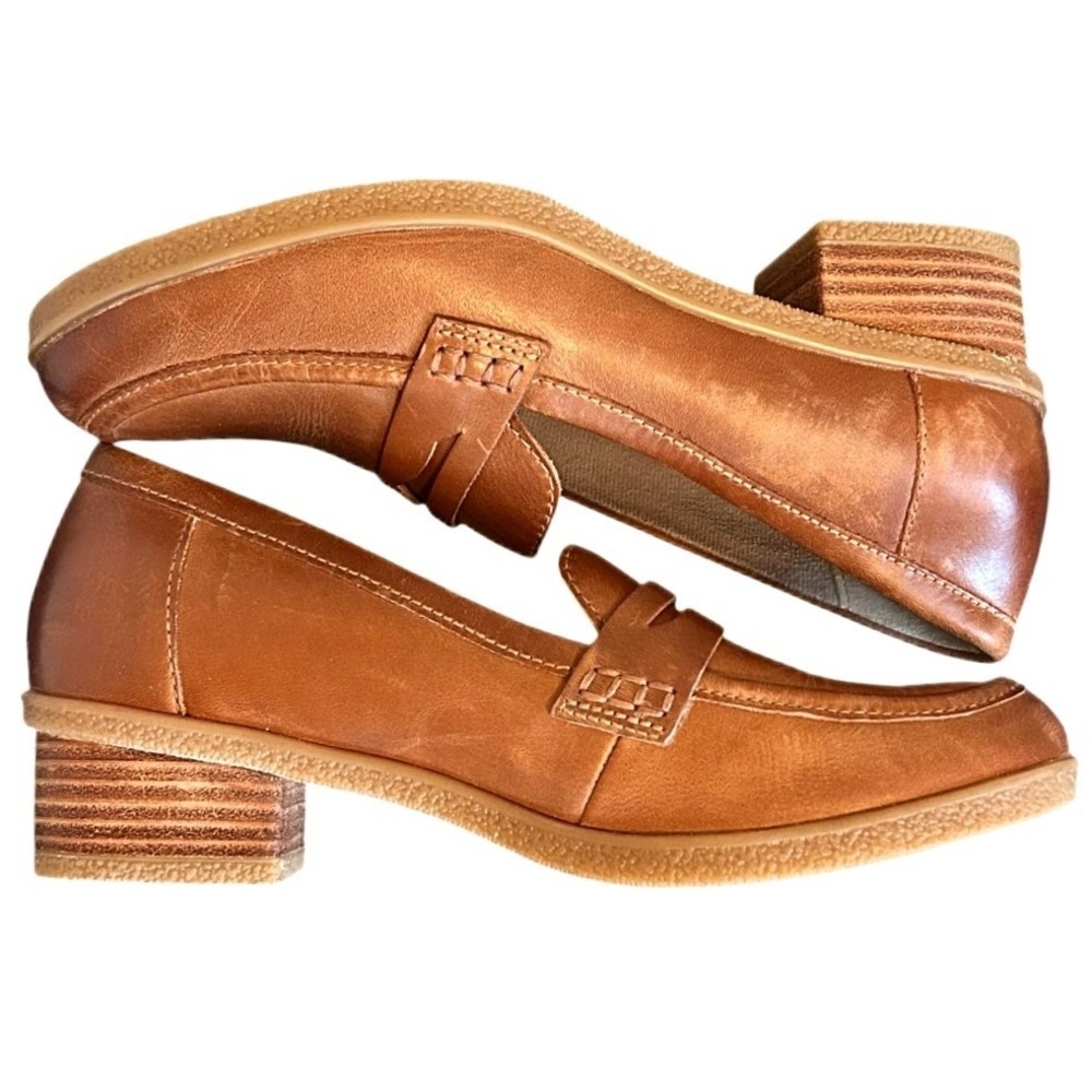 Dansko Danica Penny Loafer 39 8.5 9 Tan Brown Burnished Leather Block Heel Shoes - Picture 5 of 10
